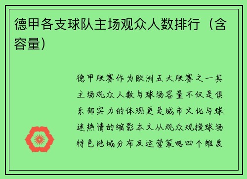 德甲各支球队主场观众人数排行（含容量）
